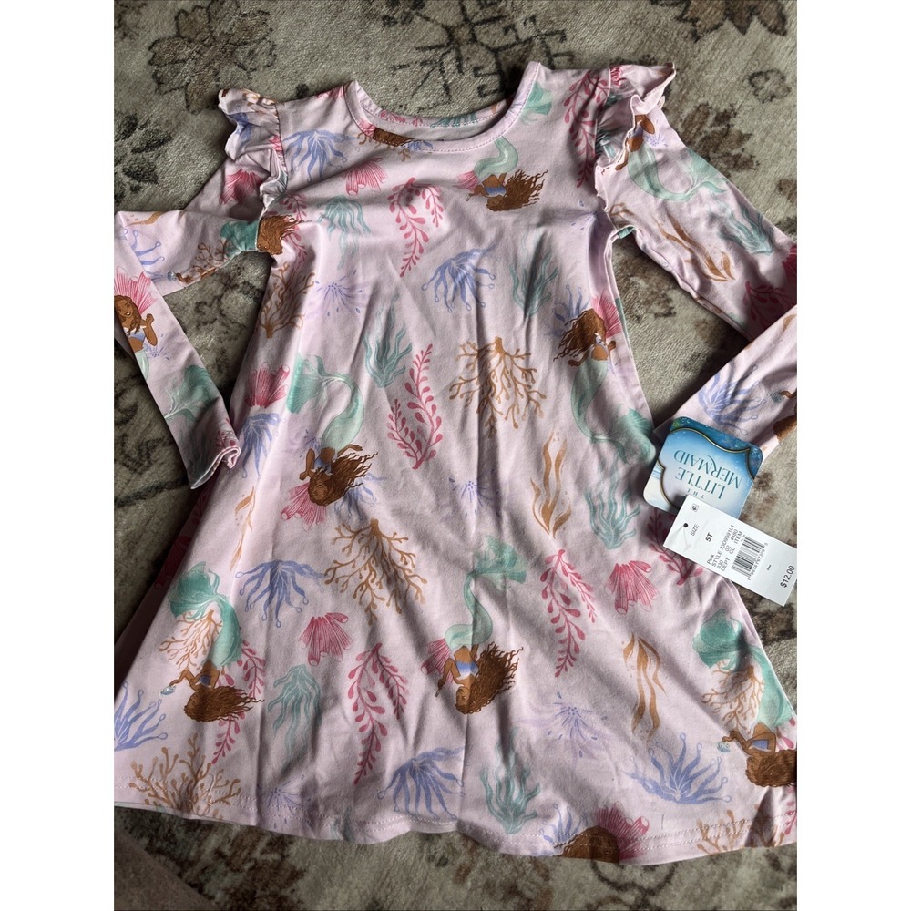 Disney The Little Mermaid Ariel Pink Long Sleeve Dress Size 5T New With Tags
